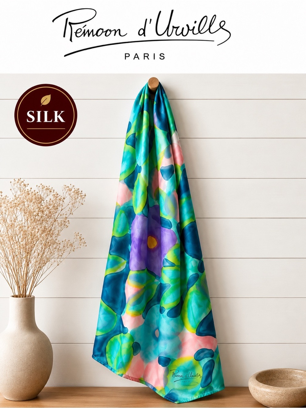 Rémon d’Urville Paris Silk Scarf – Abstract Floral Print